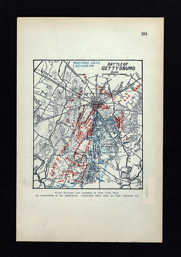 Civil War Map Battle of Gettysburg Pennsylvania July 3 Cemetery Ridge Round Top