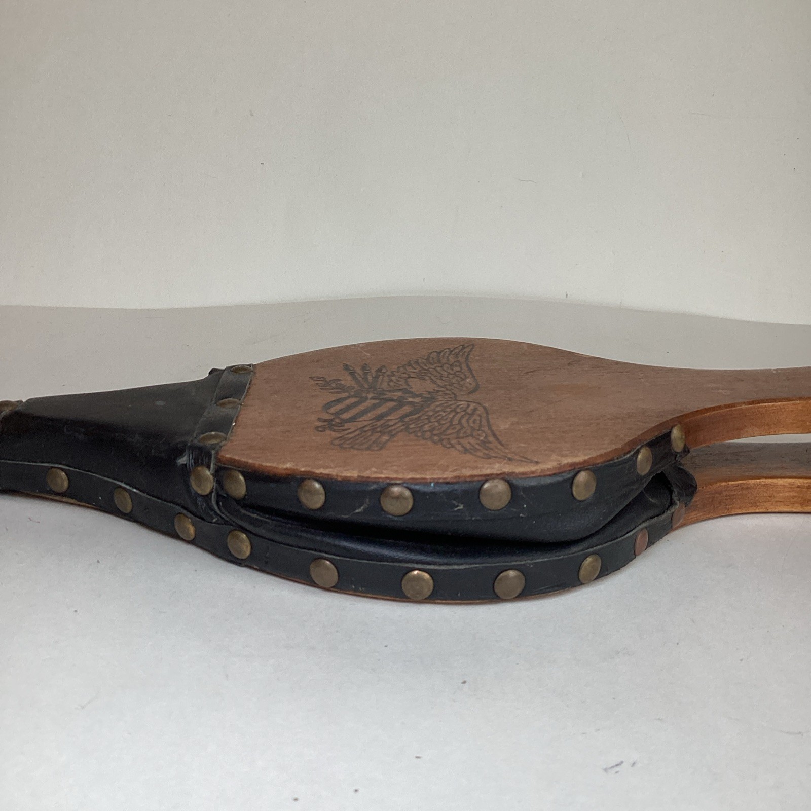 Vintage Fireplace Bellows American Eagle Wood Brass Leather Seymour Mfg 15” Tool