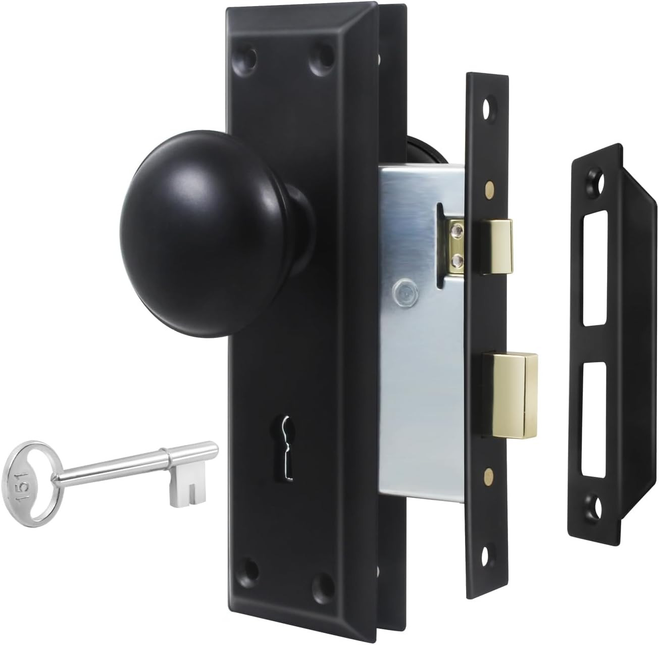 Mortise Lock Set for Interior Door, Vintage Old Door Knobs with Lock and Skeleto
