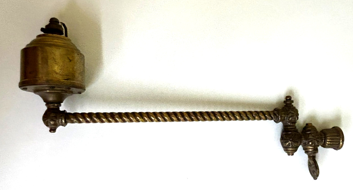 Experimental Victorian Gas/Electric Twisted Brass Swivel Arm Wall Sconce