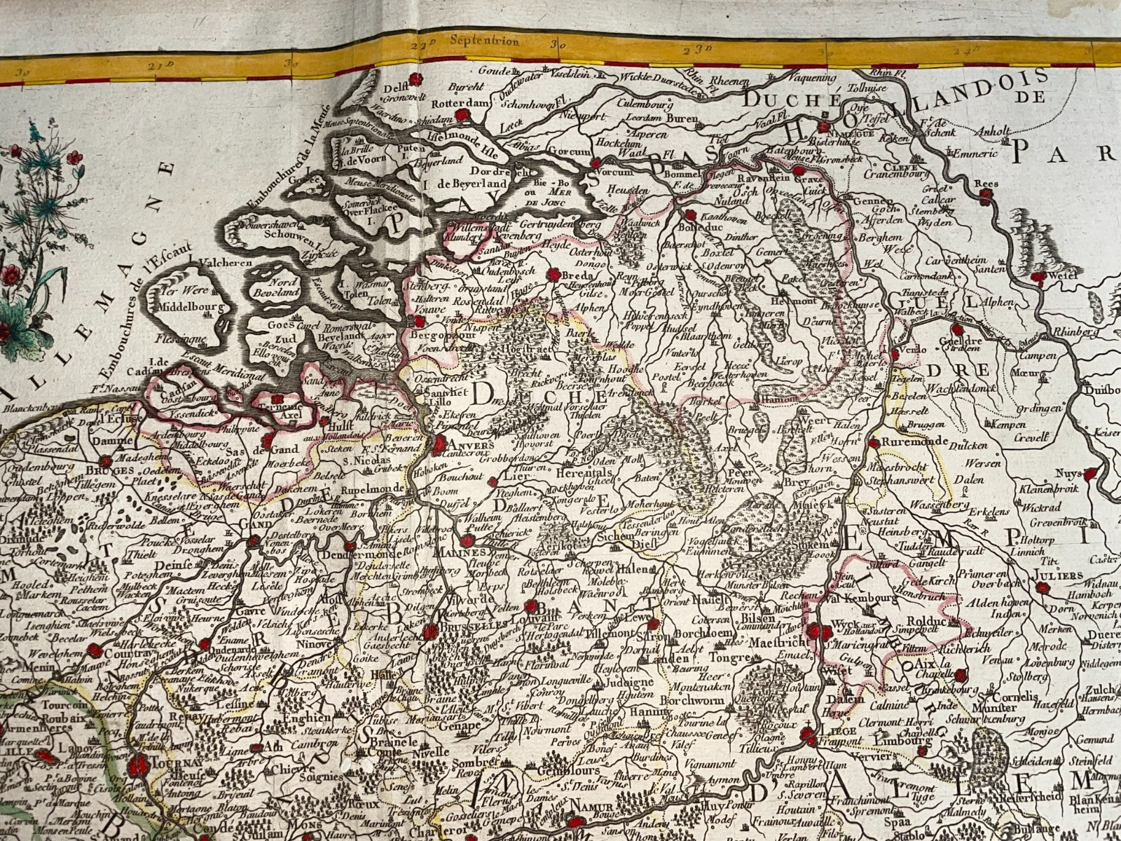FLANDERS DATED 1756 J.B. NOLIN LARGE ANTIQUE ENGRAVED MAP 18TH CENTURY