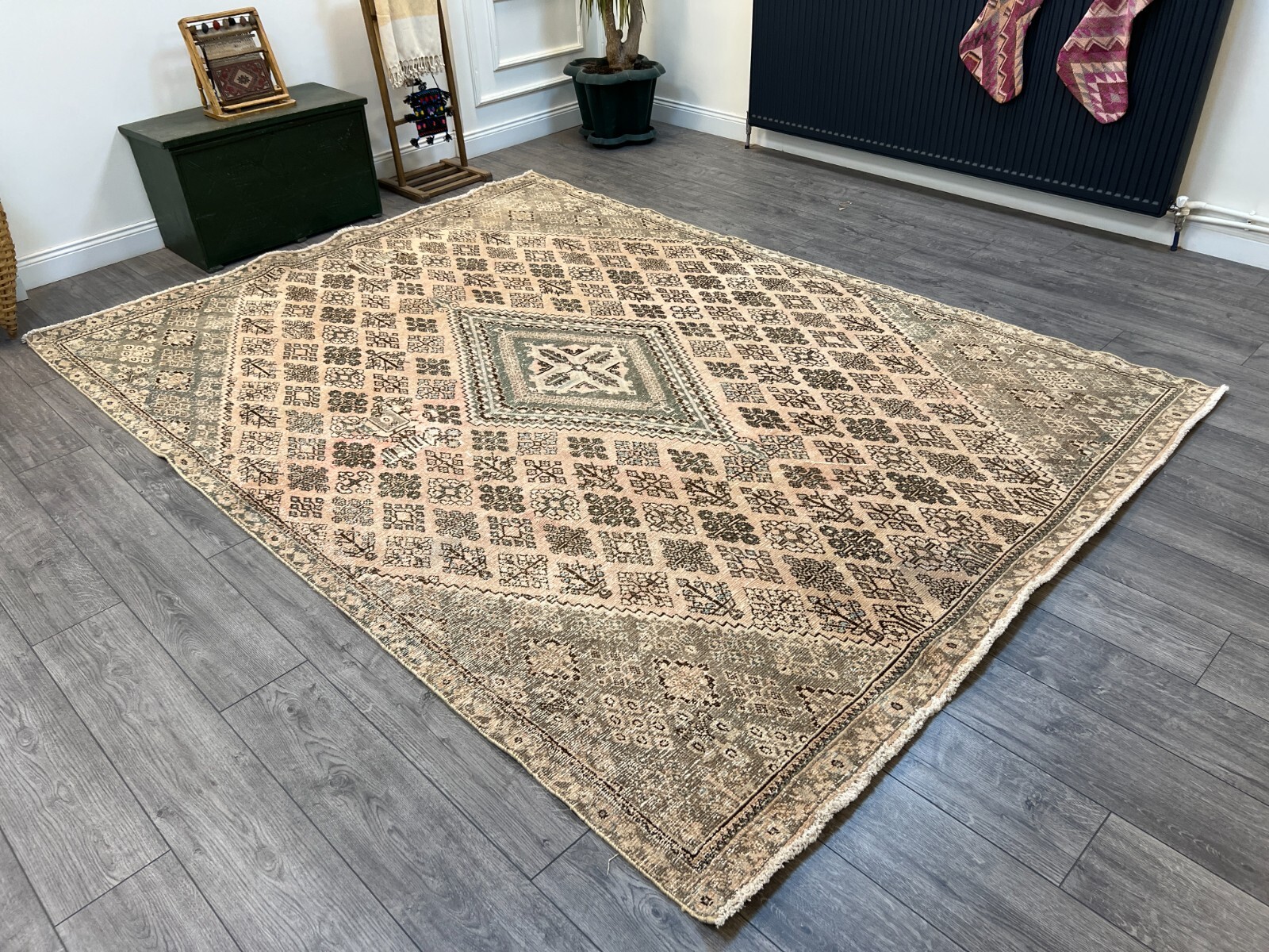 Pink Persian Rug, Tebriz rug, handmade rug, oriental rug, wool rug, 7.3×9.9 ft