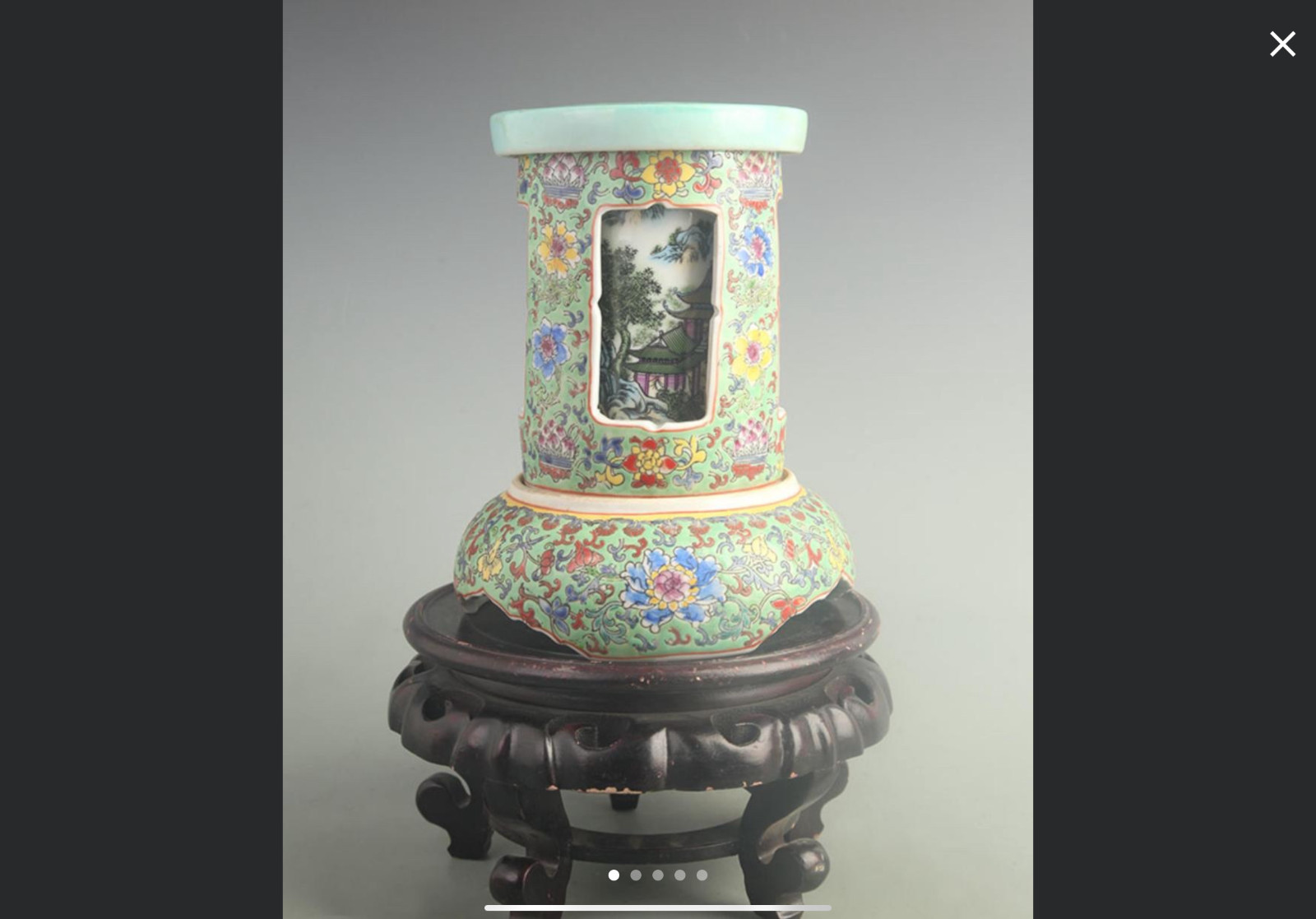 Chinese Green Floral Enamel Porcelian Pen Holder (Brush Pot Form)
