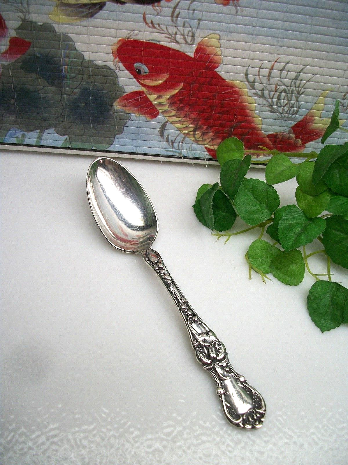 Antique 1835 R. Wallace Silver FLORAL Silverplate Teaspoon Mongramed 1902