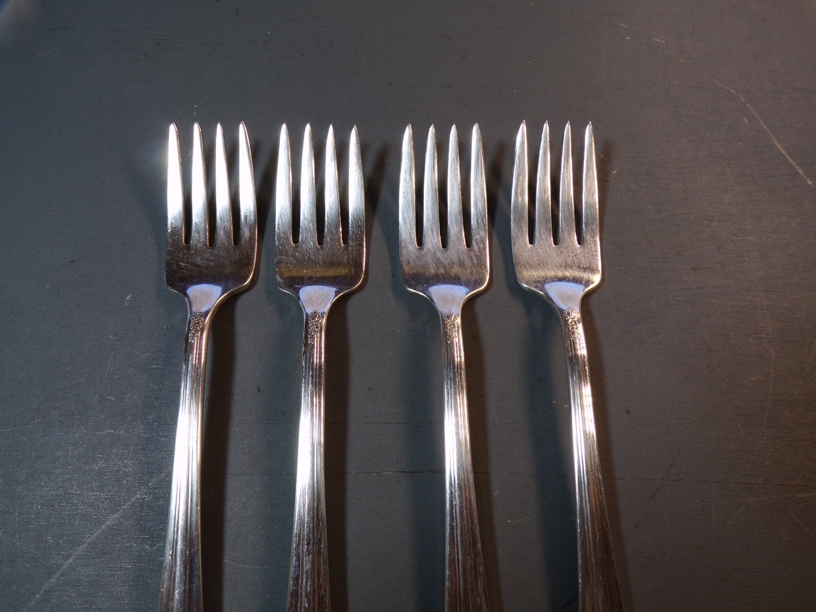 Lot 4 used Wm Rogers sectional salad forks flatware; 1939 Imperial pattern
