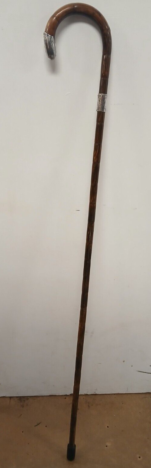 Antique Bamboo with Silver Mounts Walking Stick/Cane dated 1912