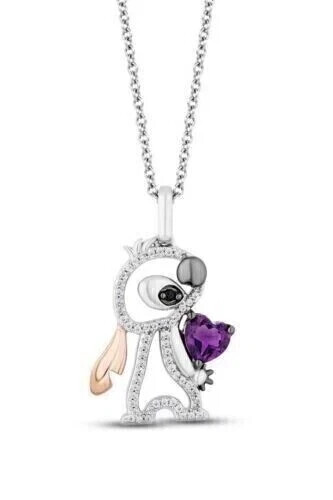 1.0ct Amethyst Lilo & Stitch Lab Created 18″ Chain Pendant 14k White Gold Plated