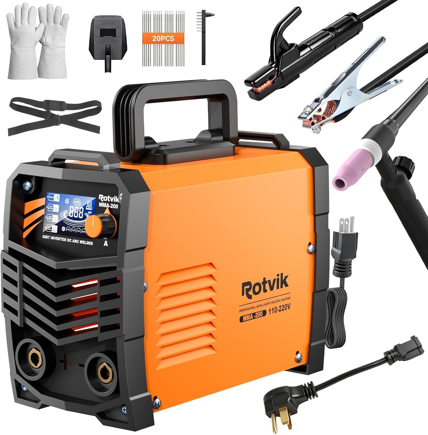 200Amp Stick Welder-Large LED Display, 110V/220V Dual Voltage Portable MMA Weldi