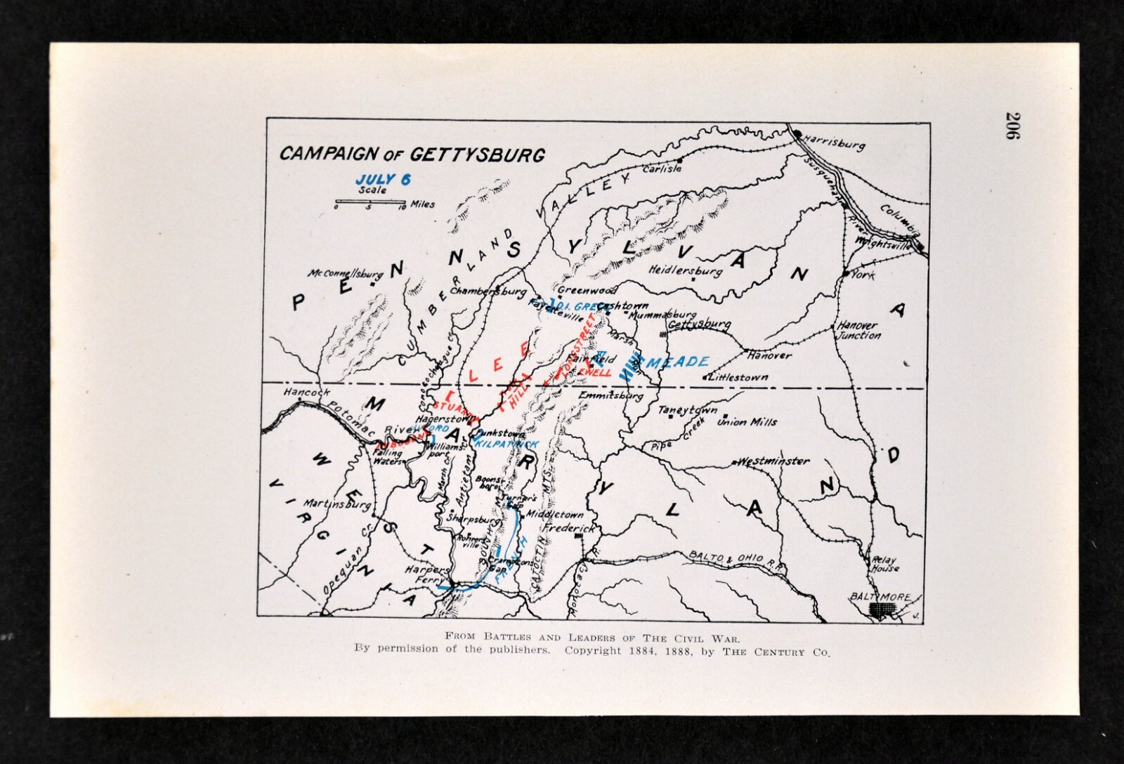 Civil War Map Battle of Gettysburg Campaign July 6 Meade Pursuing Lee to Potomac