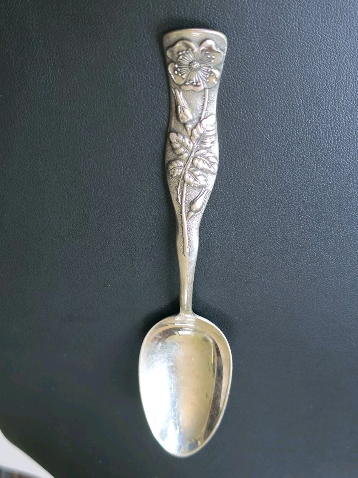 Antique 1889 Sterling Silver 925 Teaspoon Wild Rose FLORA #7 SHIEBLER