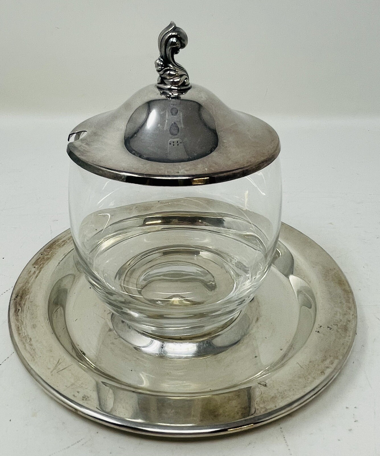 Wm A Rogers Oneida LTD Silversmiths Glass Jam Jelly Jar W/Lid Underplate No Spoo