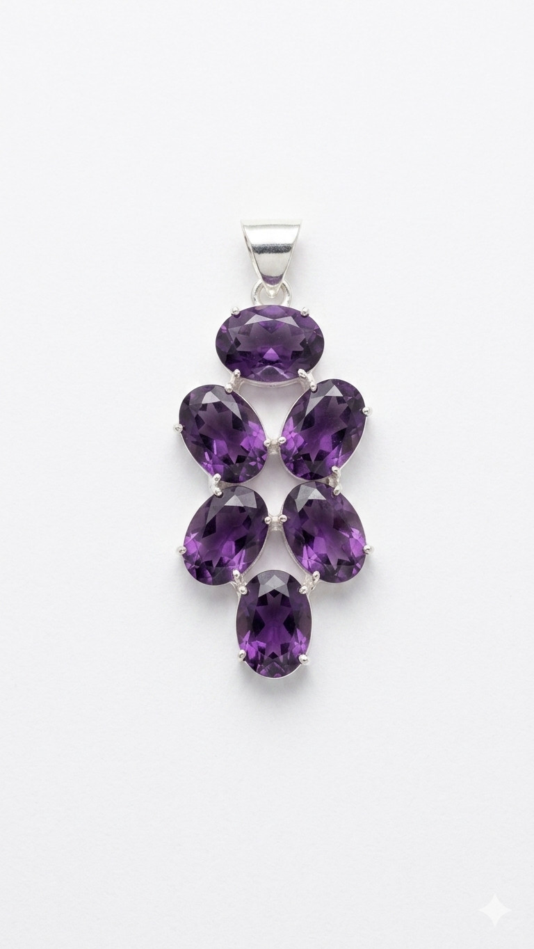 Natural Amethyst Pendant, Oval Cut 925 Sterling Silver Handmade Jewelry