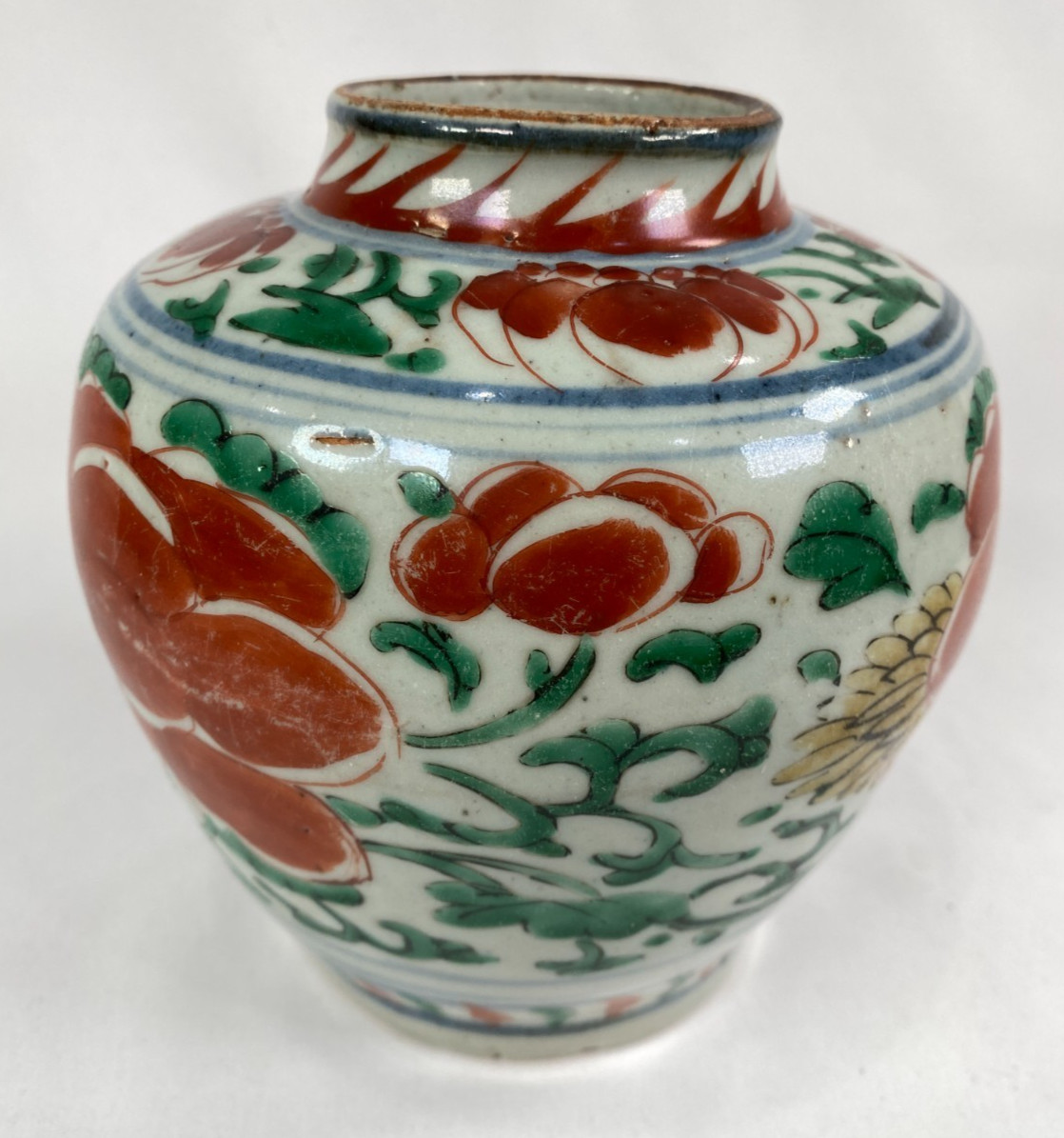 Chinese Antique Enamel Wucai Porcelain Jar Vase Transitional 17th C. Ming
