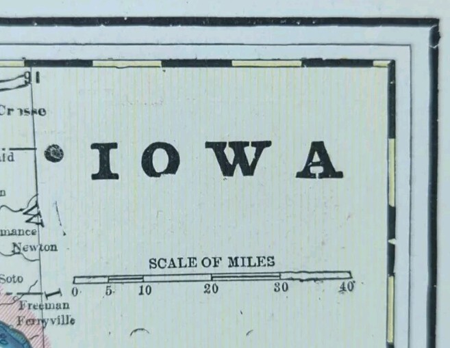 Vintage 1893 IOWA Map 14″x11″ Old Antique Original AMES DES MOINES DAVENPORT IA