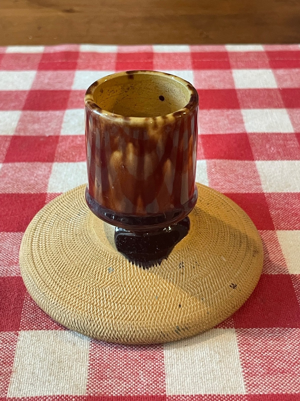 Antique Rockingham Glazed Yellow Ware Match Holder (ca 1870 to 1895)