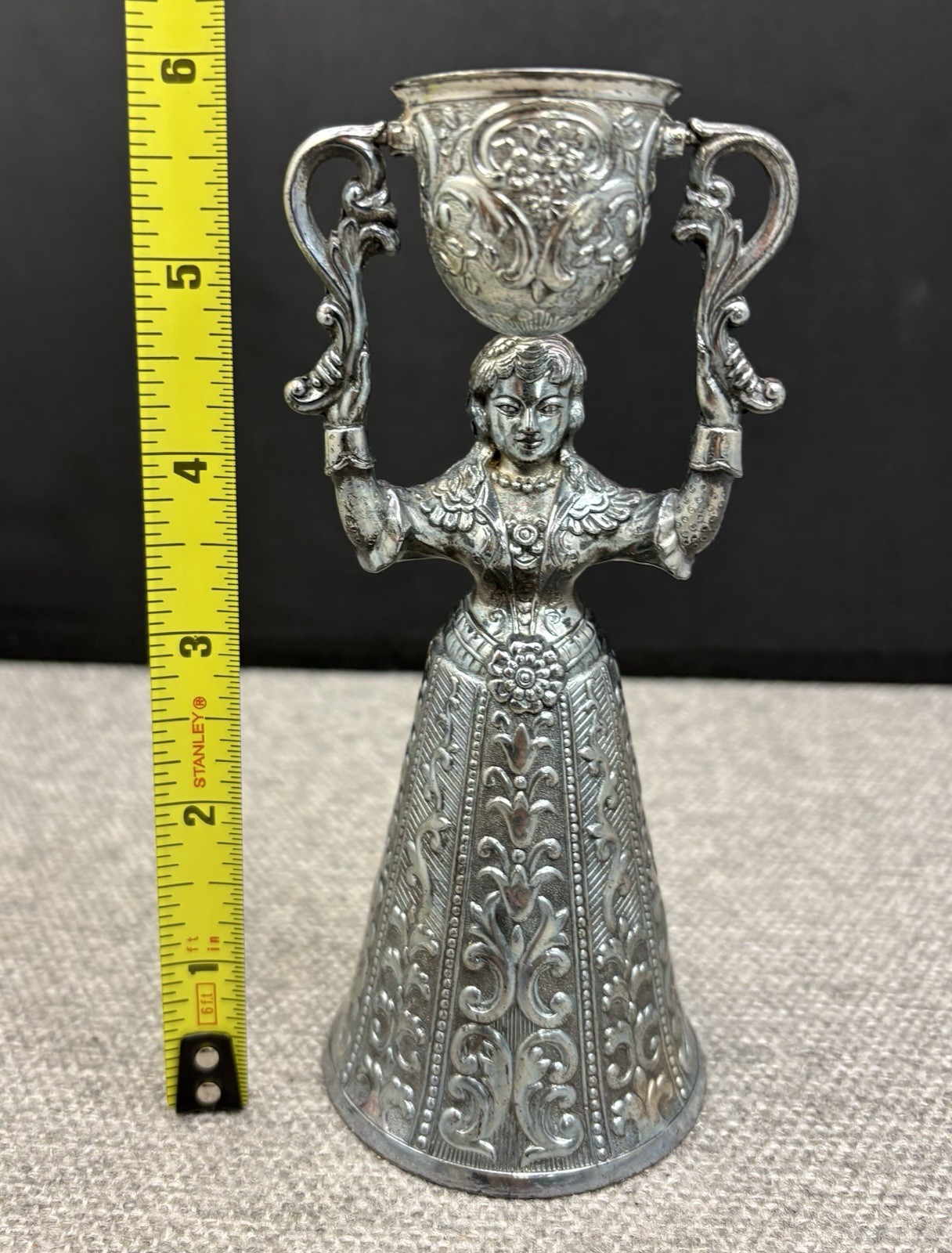 Vtg Japan Silverplate Bridal Cup Jungfrauenbecher Double Toasting Wedding Goblet