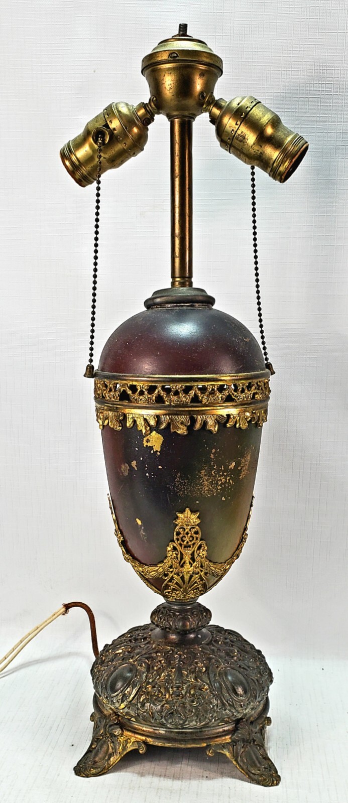 GOOD lamp base raised relief filigree antique ORIGINAL 1900’s base metal & brass