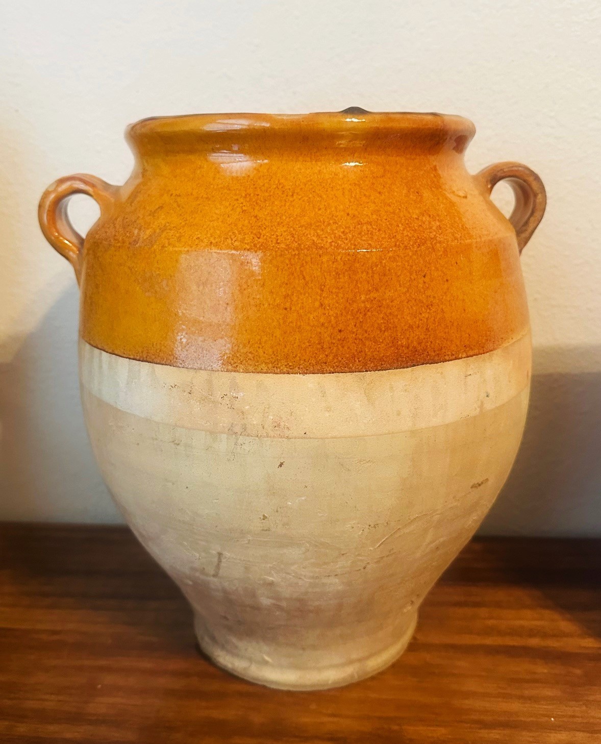 Antique 19th c French Glazed Terracotta Confit Pot Jar, Stamped #3 – 12.25″