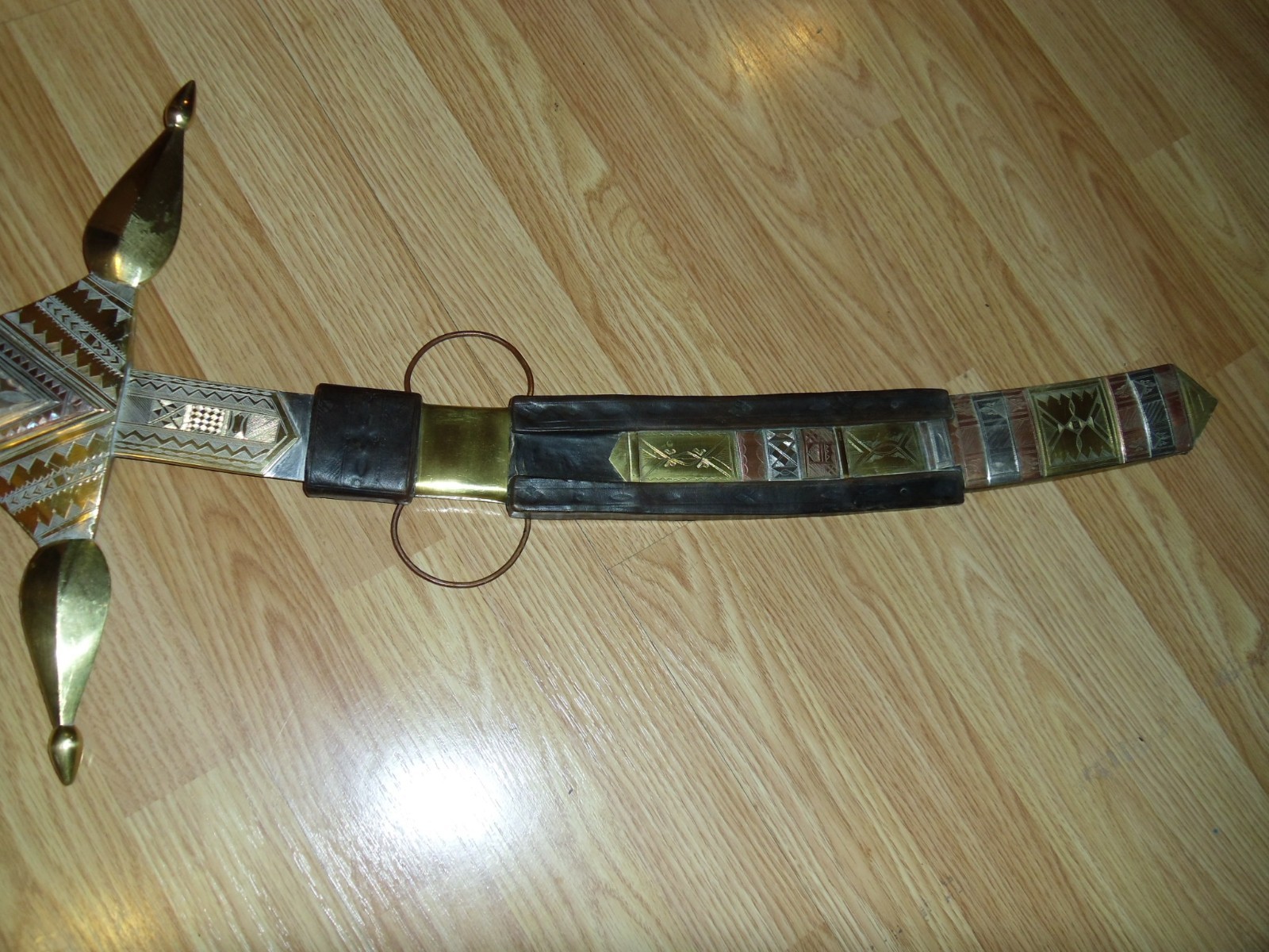 Antique SOLID brass 48 x 18 hand engraved silver copper leather Ceremonial sword