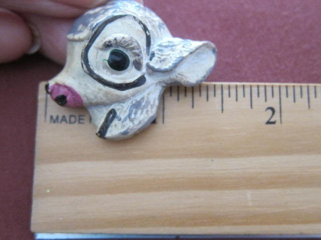 Vintage 1940s–1950s Child’s Figural Deer Head Button – Hand Painted BAMBI Style