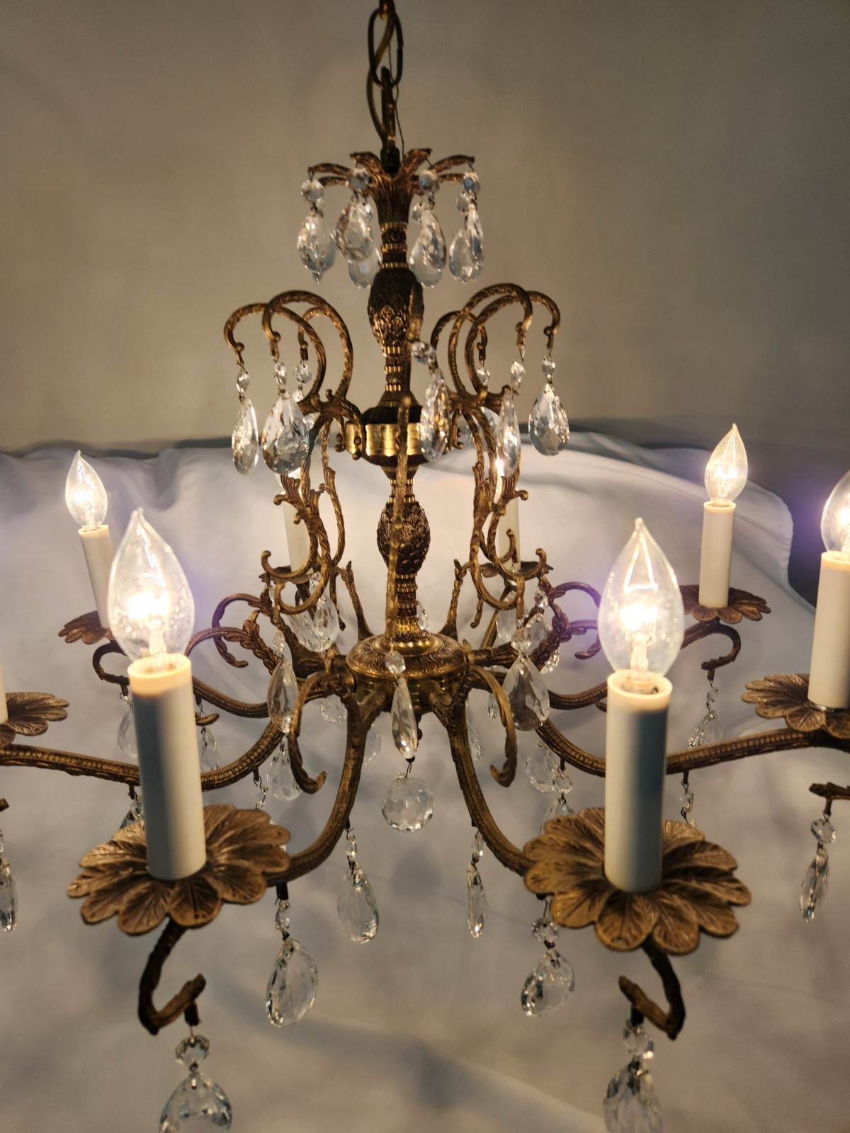Antique Brass PINEAPPLE Dark Patina Crystal Chandelier 8 arms 8 Lights