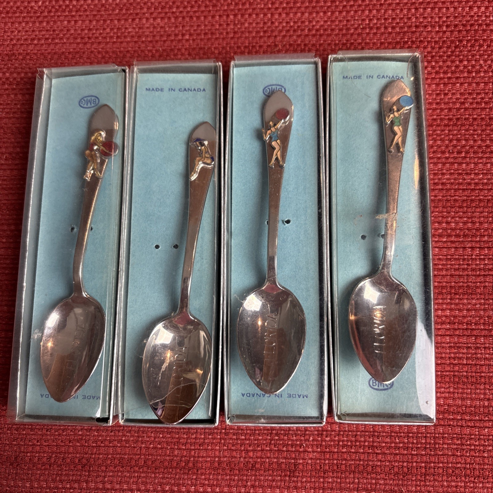 Vintage BM Co Nickel Silver Pin Up Girls Spoon Lot For Florida Made In Canada
