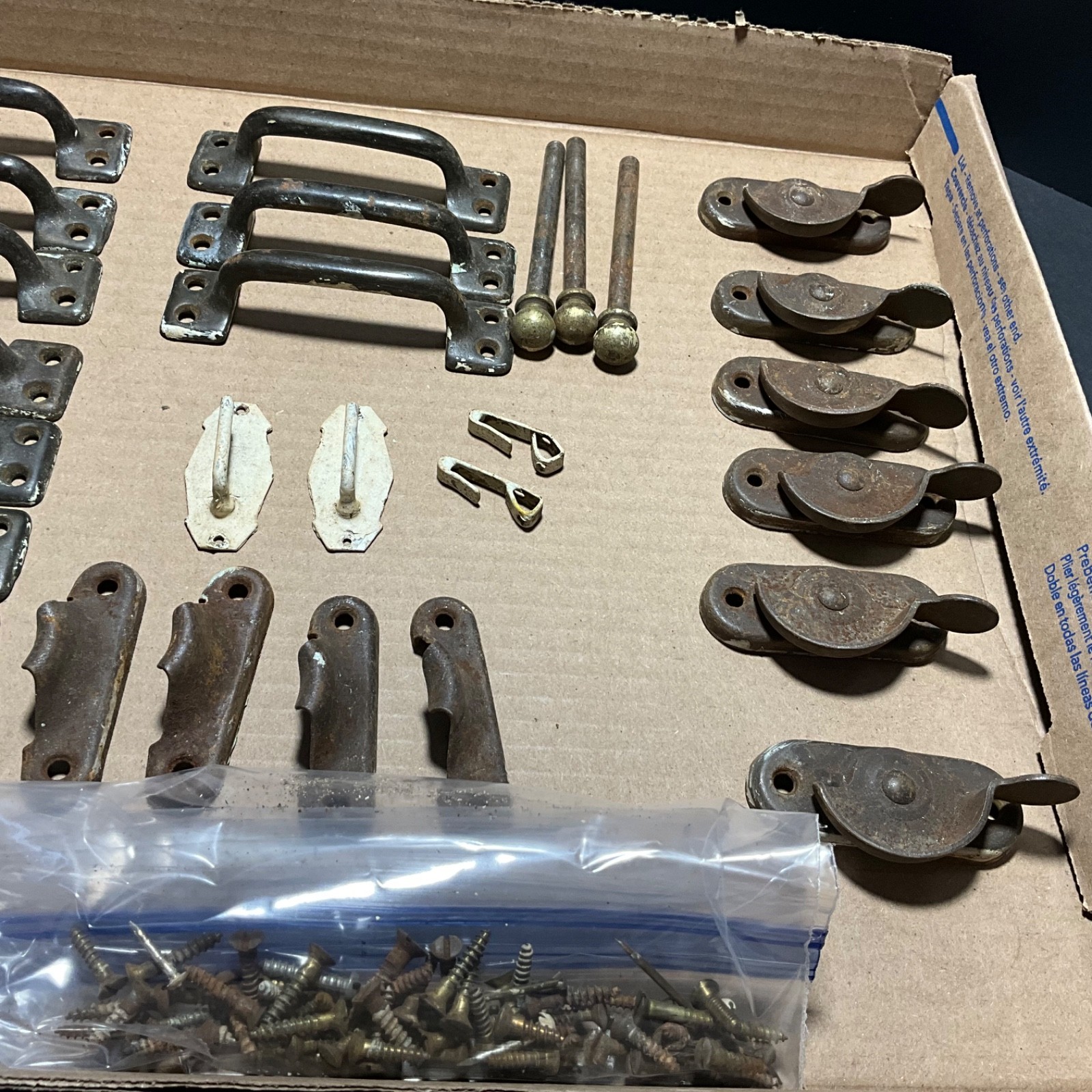 28 Piece Antique Hardware Window Locks, Lifts, Screws, Door Stopper + Ball Pins