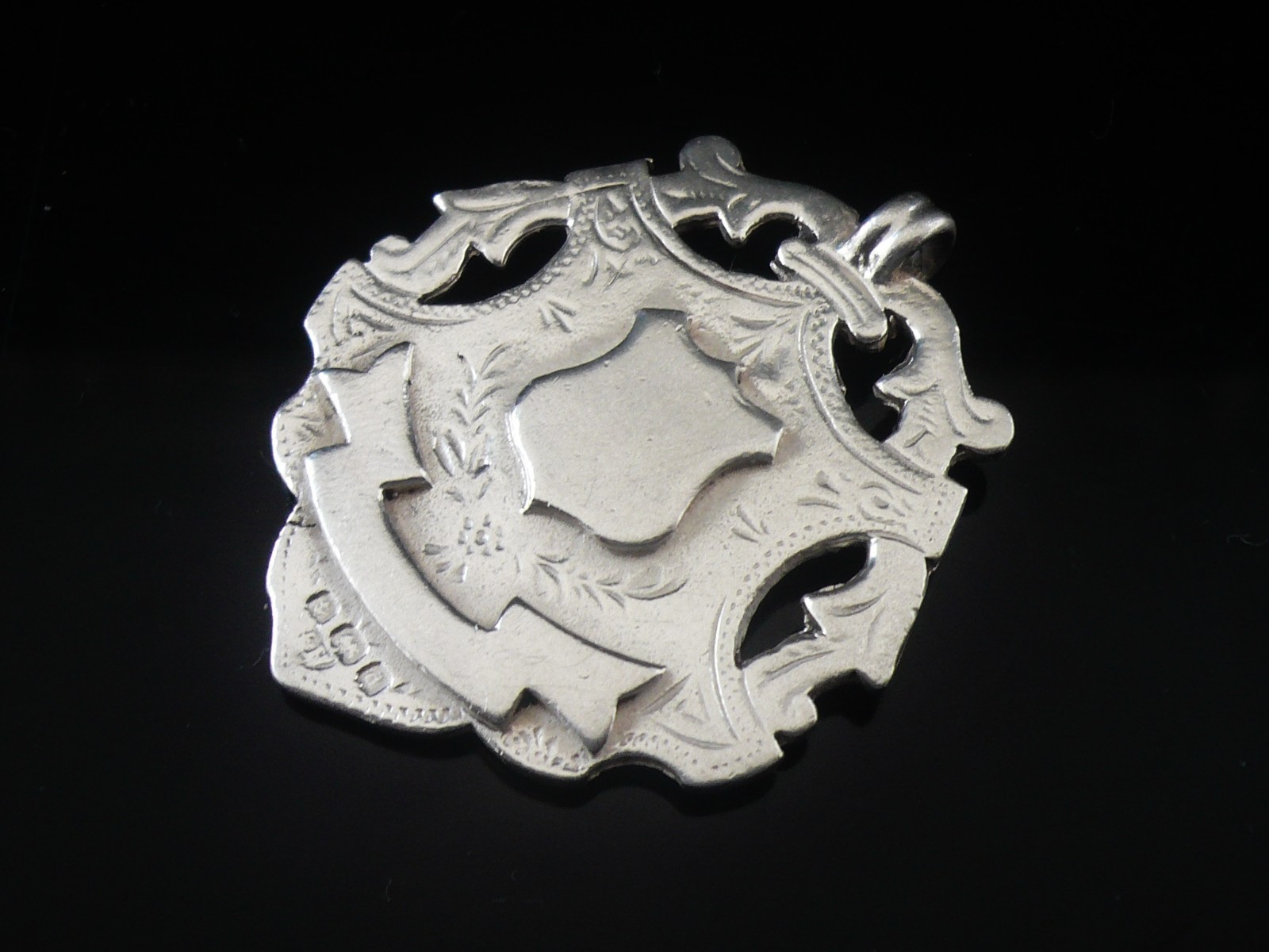 Large Double Sided Sterling Silver Pocket Watch Fob Medal, Birmingham 1903