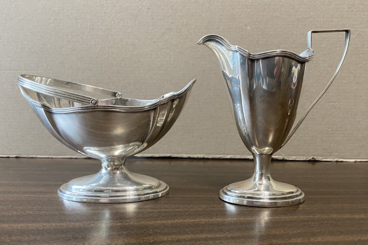GORHAM Mini Creamer & Sugar Basket with Handle, Plymouth Collection, A2313 A2314