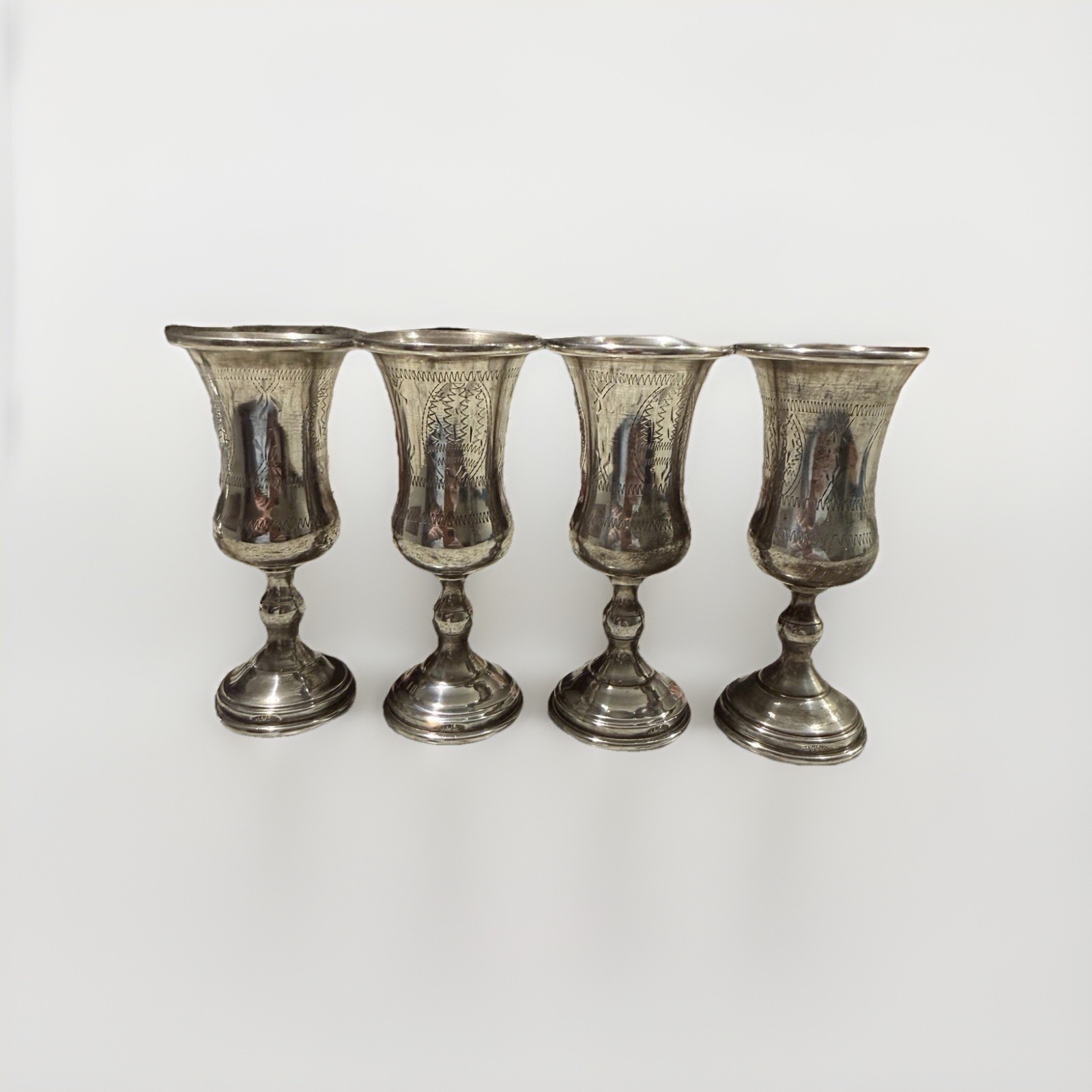Antique Albert Coles NY Sterling Silver Kiddush Cups Set 4 Engraved 19th Century
