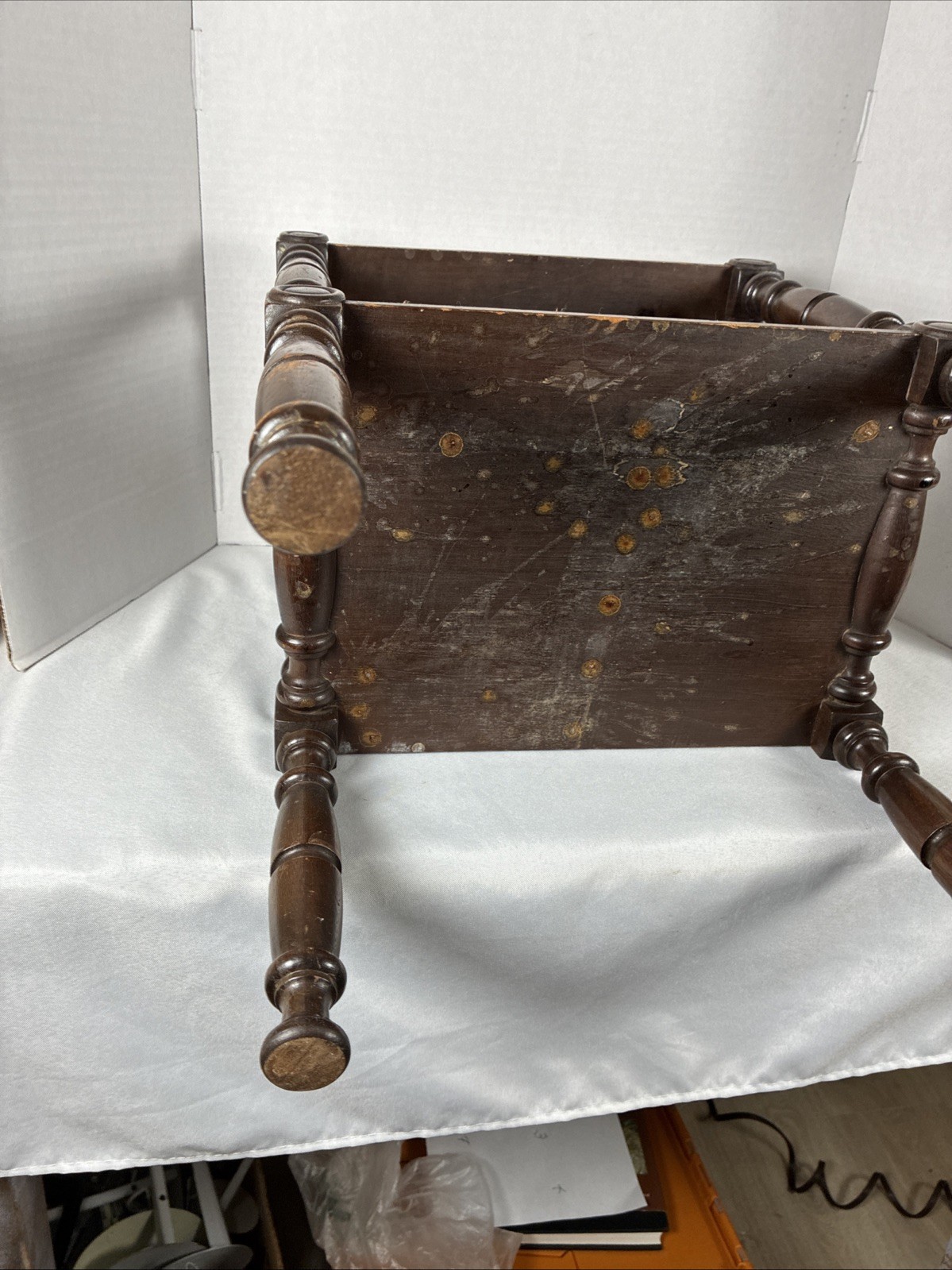 Antique French Spanish Jacobean Walnut Wood Table Stand Solid. 21”