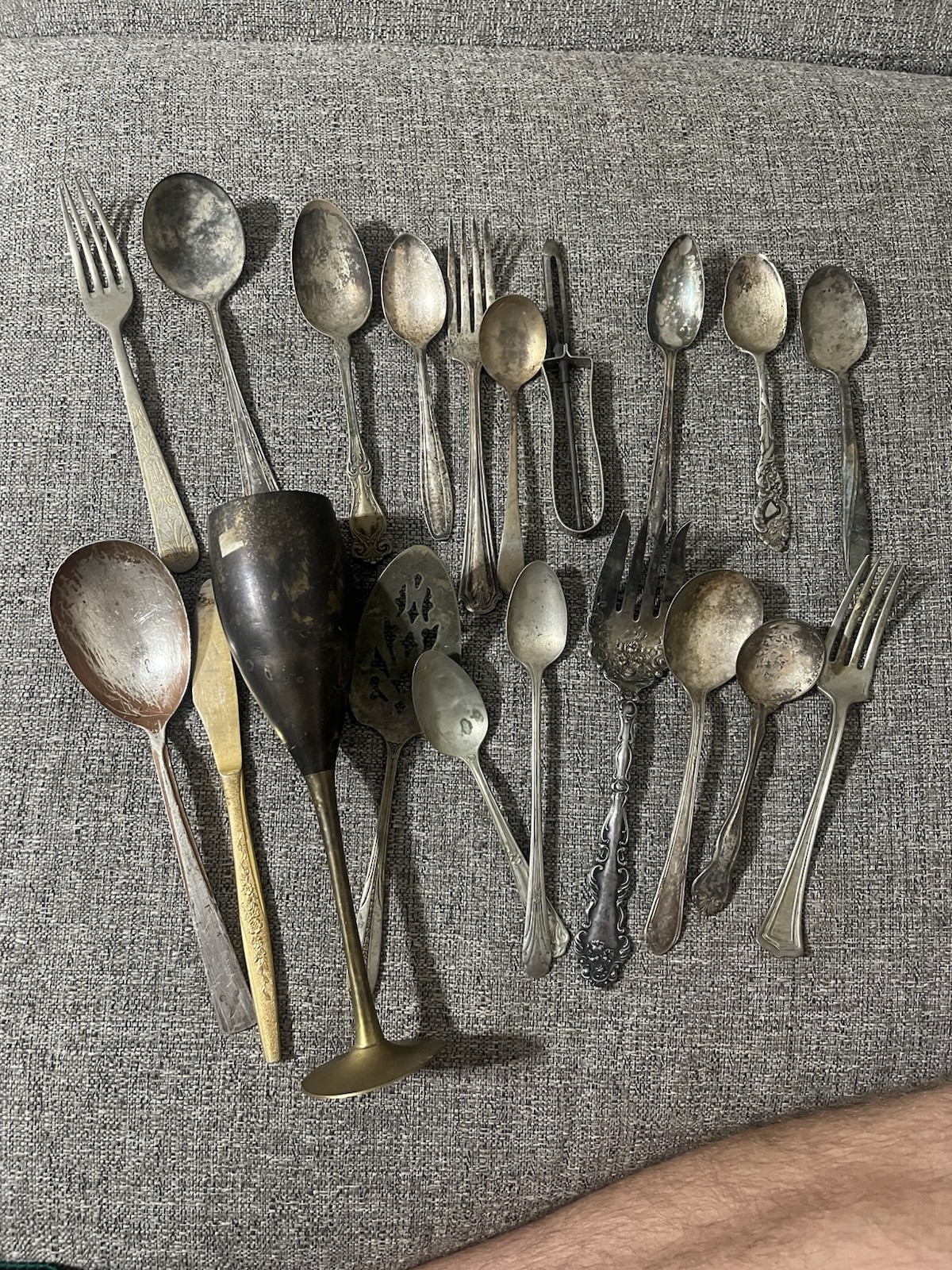 Vintage Spoons Fork Flatware Mixed Lot 20pc Some Silver Plated Maybe Some Brass
