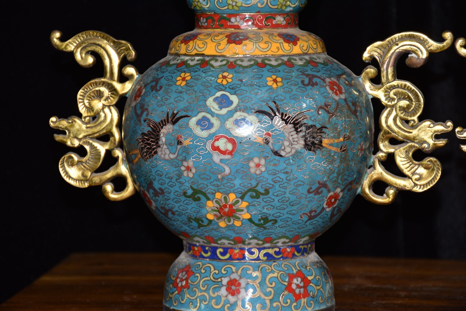 Pure copper cloisonn é wire twisted double eared crane vase ornament