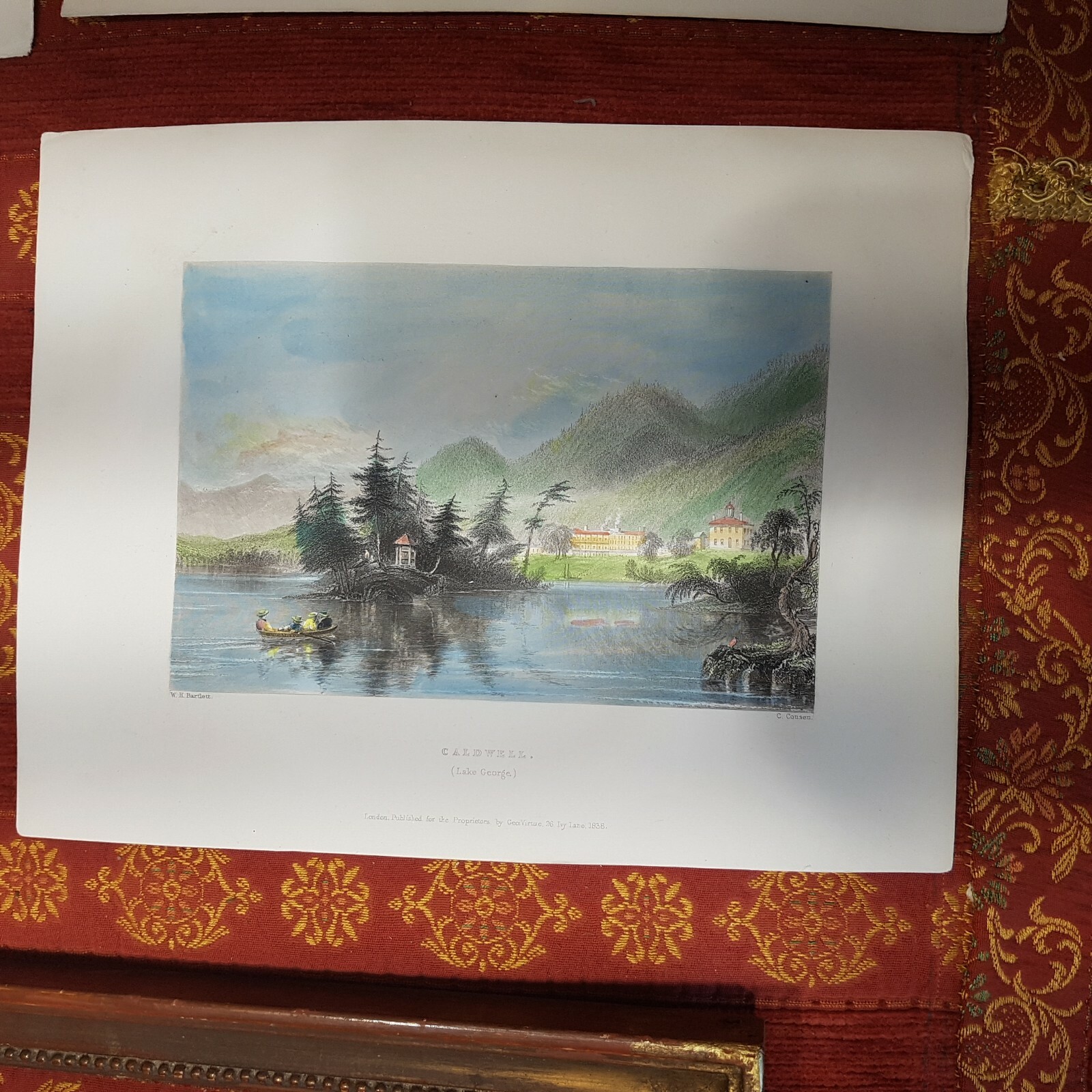 Handcoloured steel engraving Lake George CALDWELL NY 1839 W .H. Bartlett