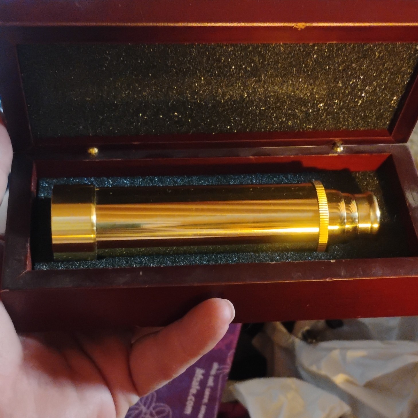 Brass Spyglass Telescope 25x30mm Made in Taiwan w/ Wooden Case Vintage
