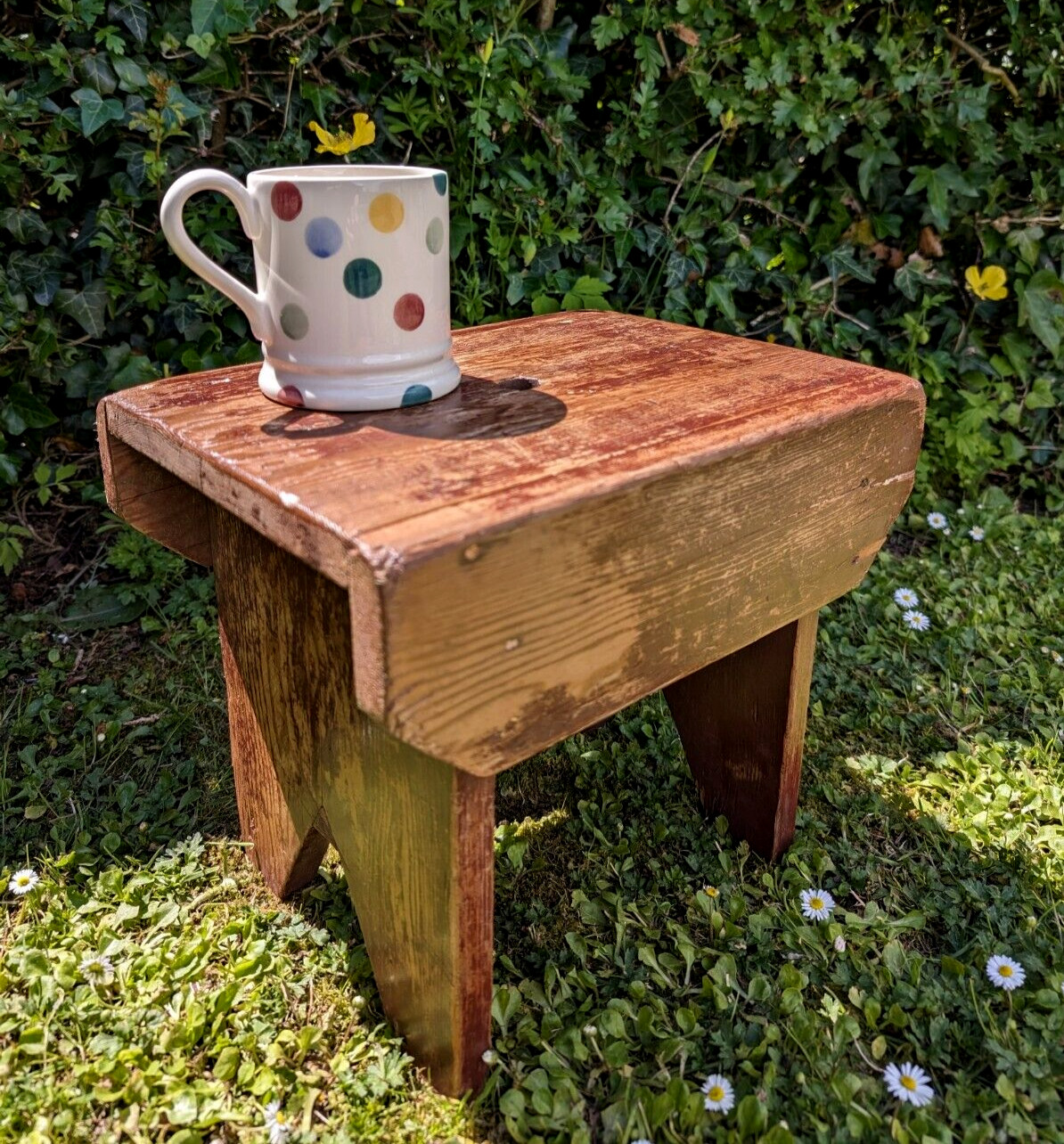 Antique Wooden Stool Primitive Rustic Milking Farmhouse Country Cottage Home