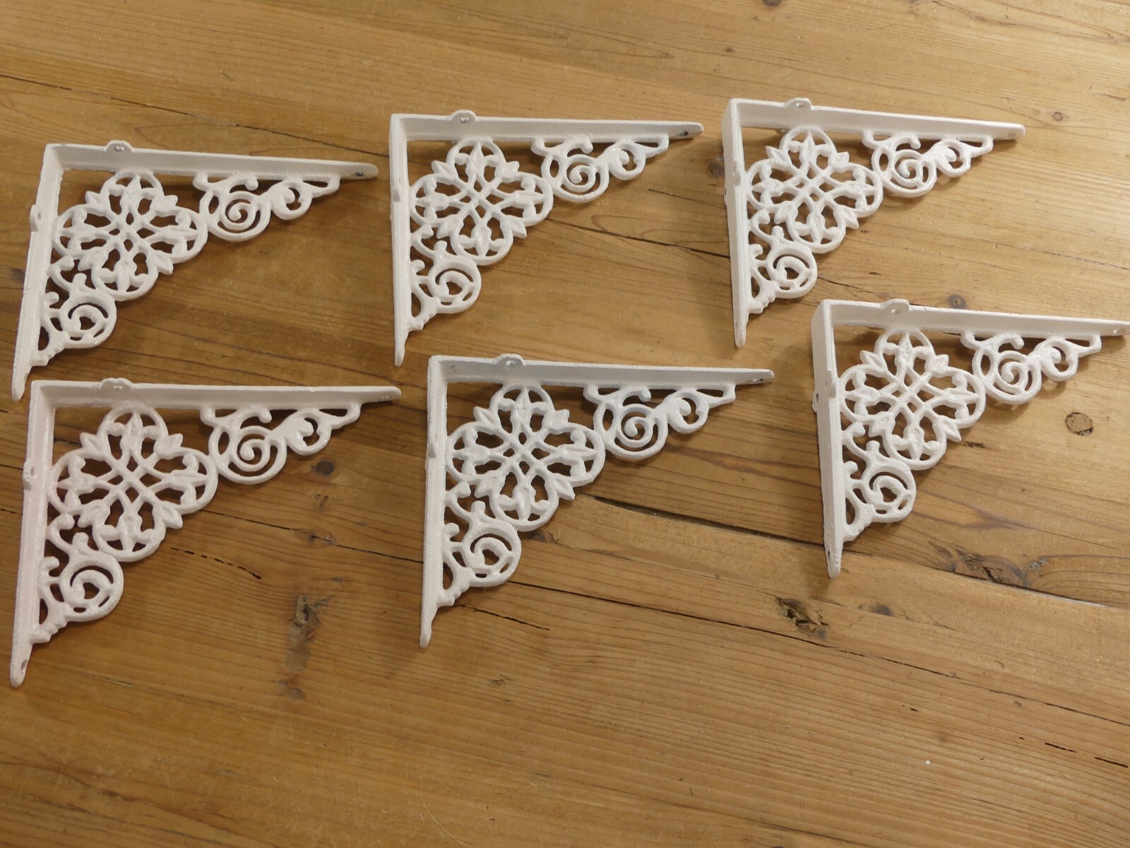 6 Cast Iron Shelf Brackets New Antique Style White 7.5″ x 6″ Corbels Book Wall