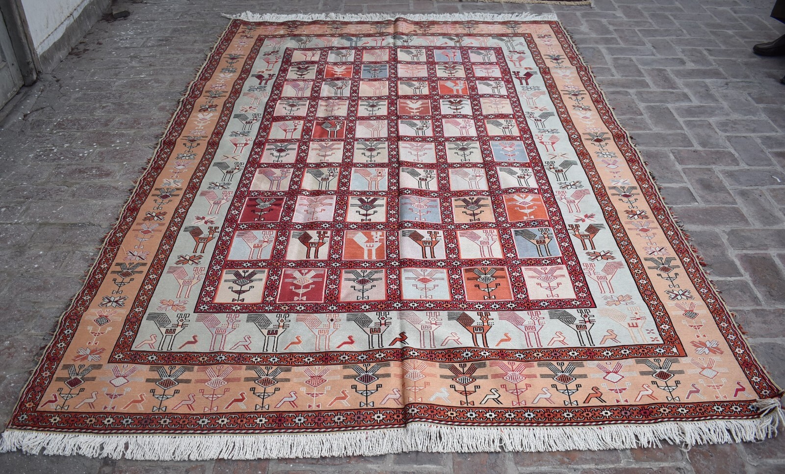 6’2 x 9’3 Hand Woven Turkish Pictorial 100% Silk On Silk Persian Area Kilim Rug