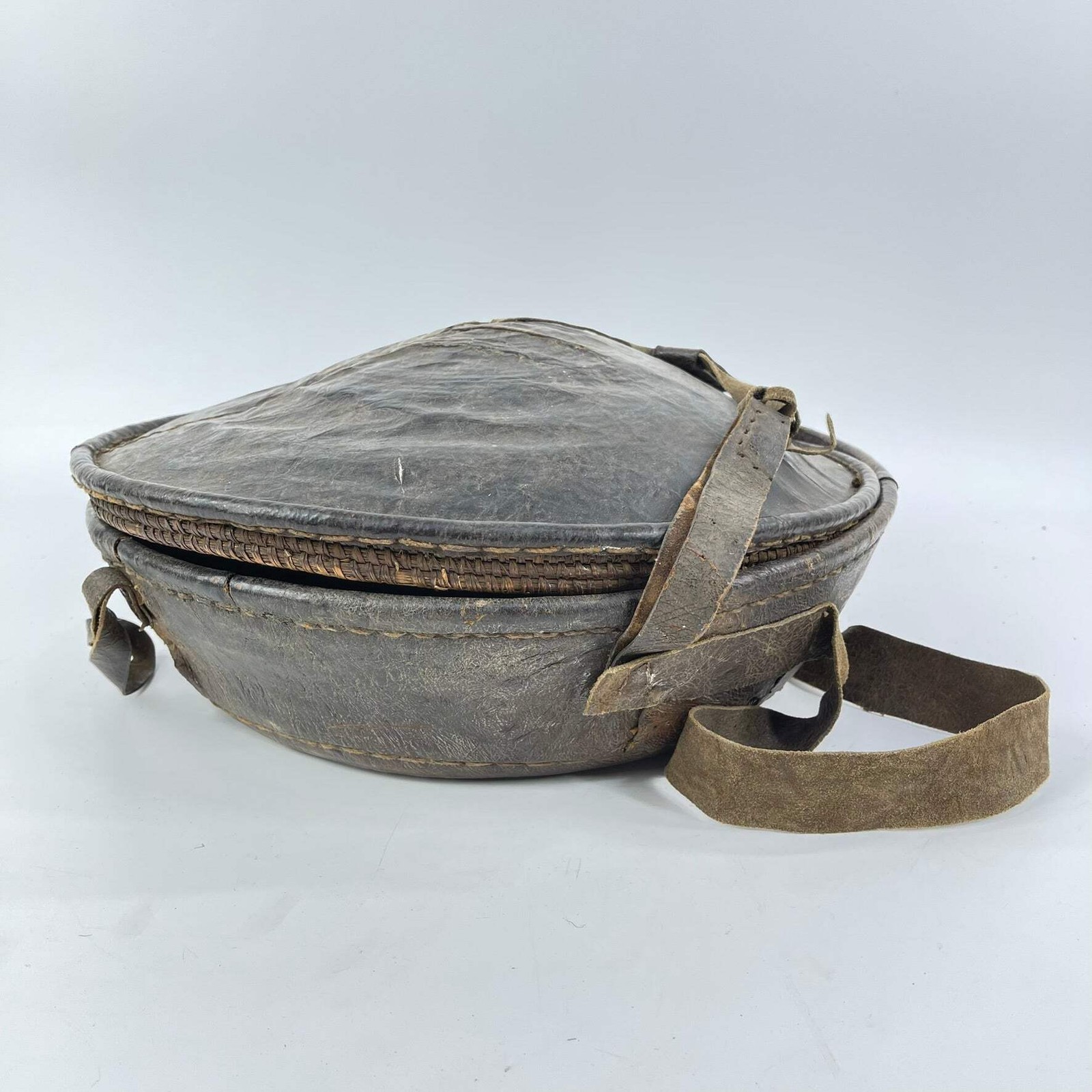 Large Mesob Lidded Leather Wrapped Lunch Basket Ethiopia