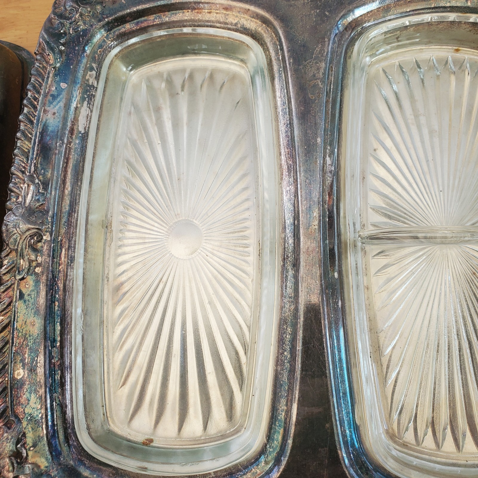 Vintage CROSBY Silver Plated Double Butter Dish with Glass inserts, One Divided