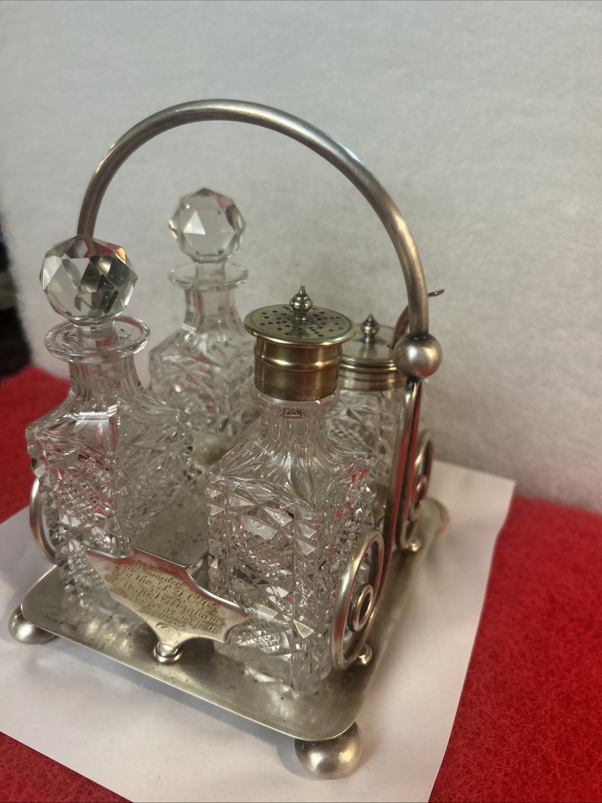 Early 20th Century Victorian Silver Plate & Crystal Condiment Set