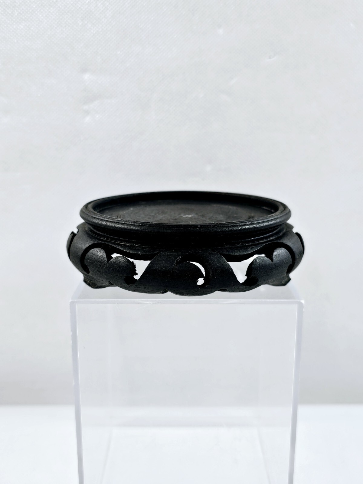 3 1/2″ x 3 1/4″ Oval Asian Oriental Black Wood Plant Jar Vase Stand Display Base