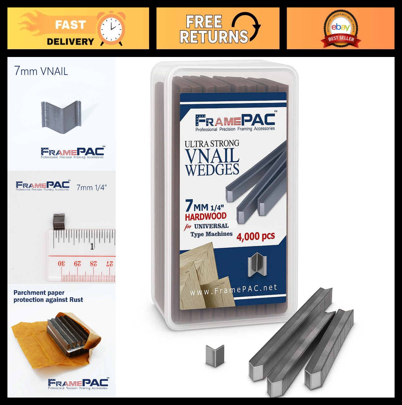 4000 V Nails for Picture Frames – 7mm Universal Hardwood Pack for Automatic Nail
