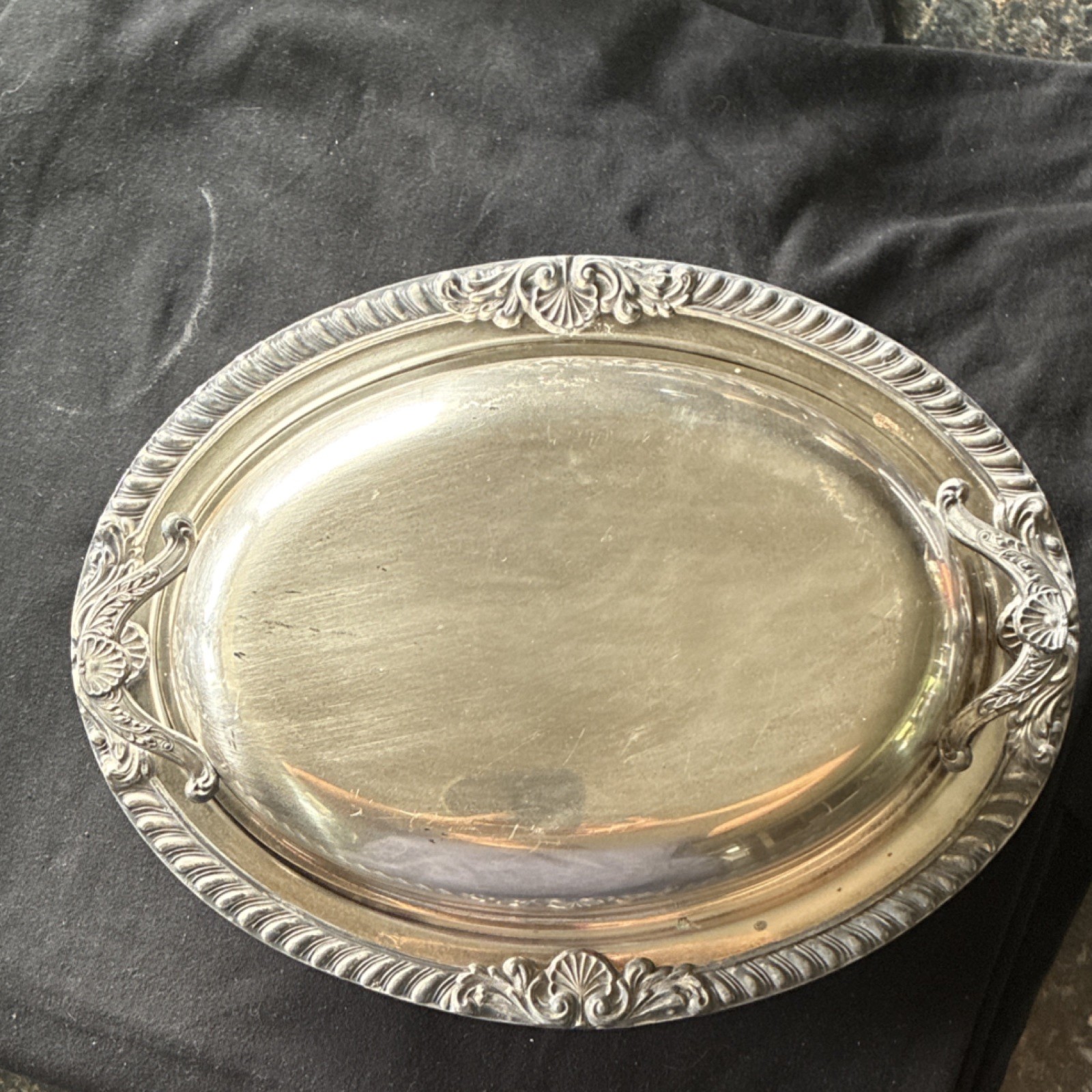 Poole Bristol Silverplate Oval Platters Set Ornate Handles B-24 12″ & 9″