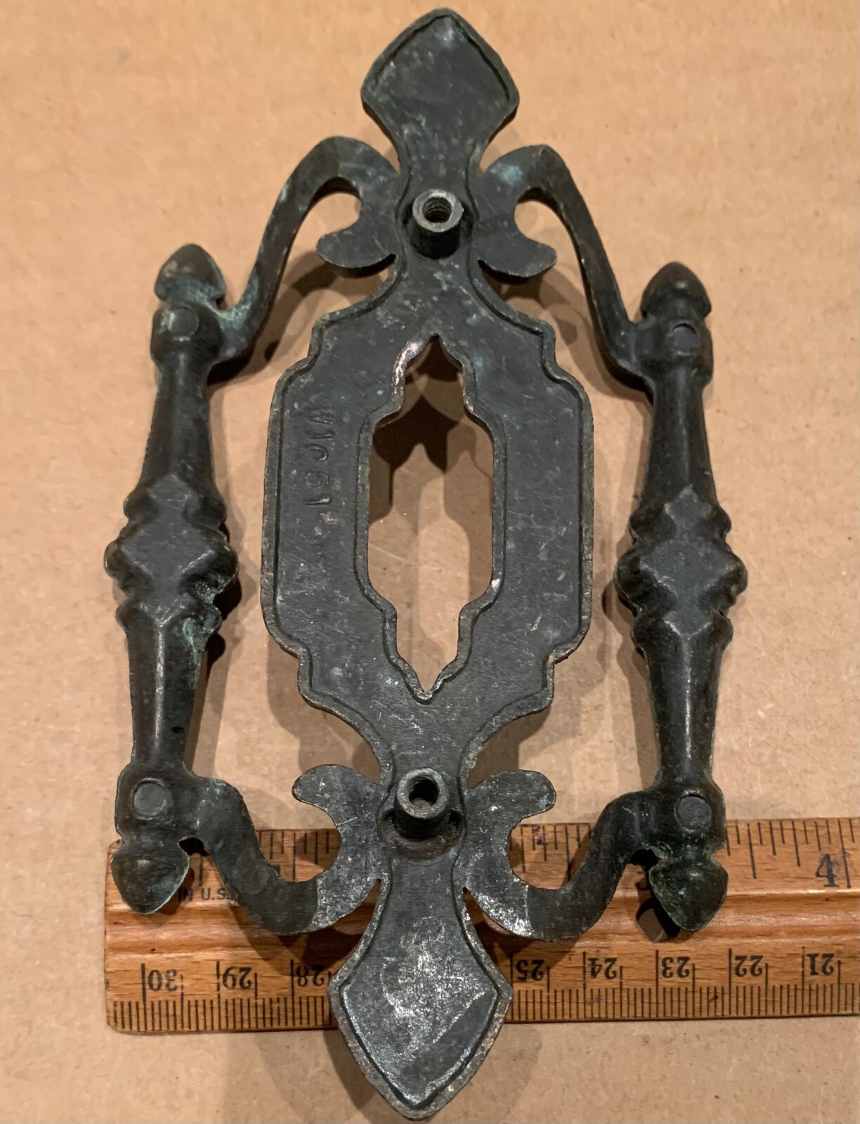 TRUE Vintage Brass Drawer Cabinet Pull ornate double handle bar 6″ long fancy