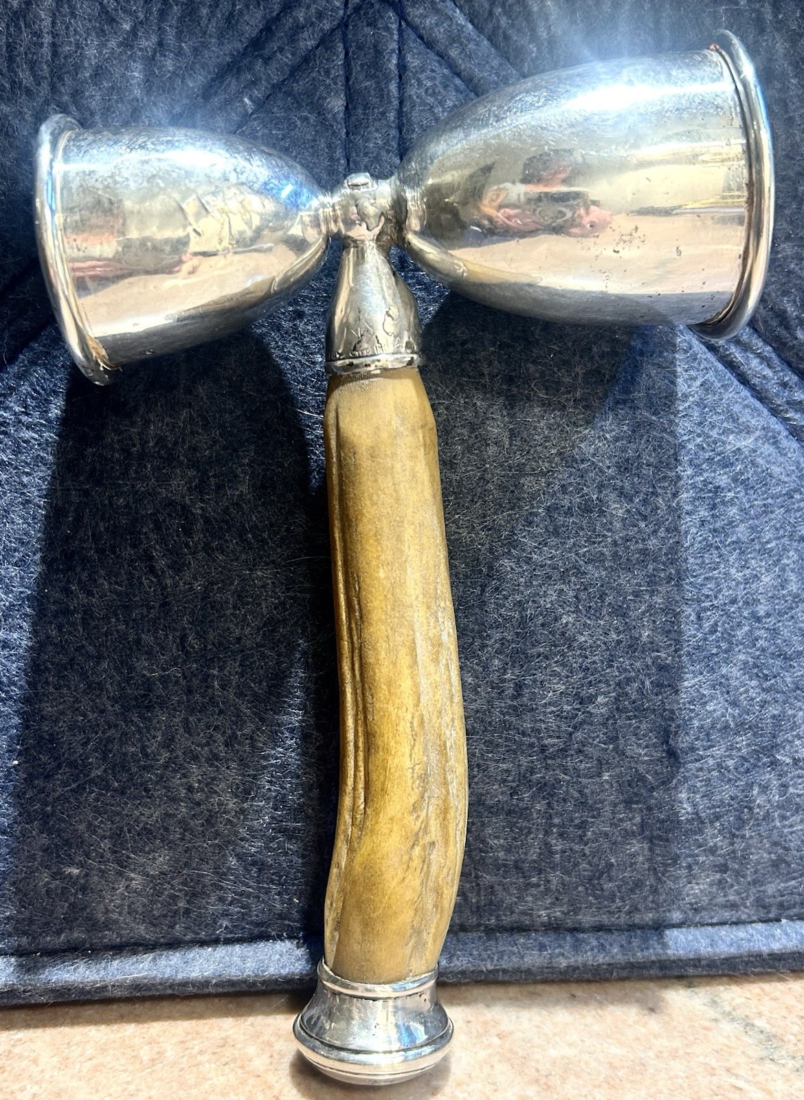 Vintage John Hasselbring sterling Silver #40 Double Jigger Antler Handle Mono