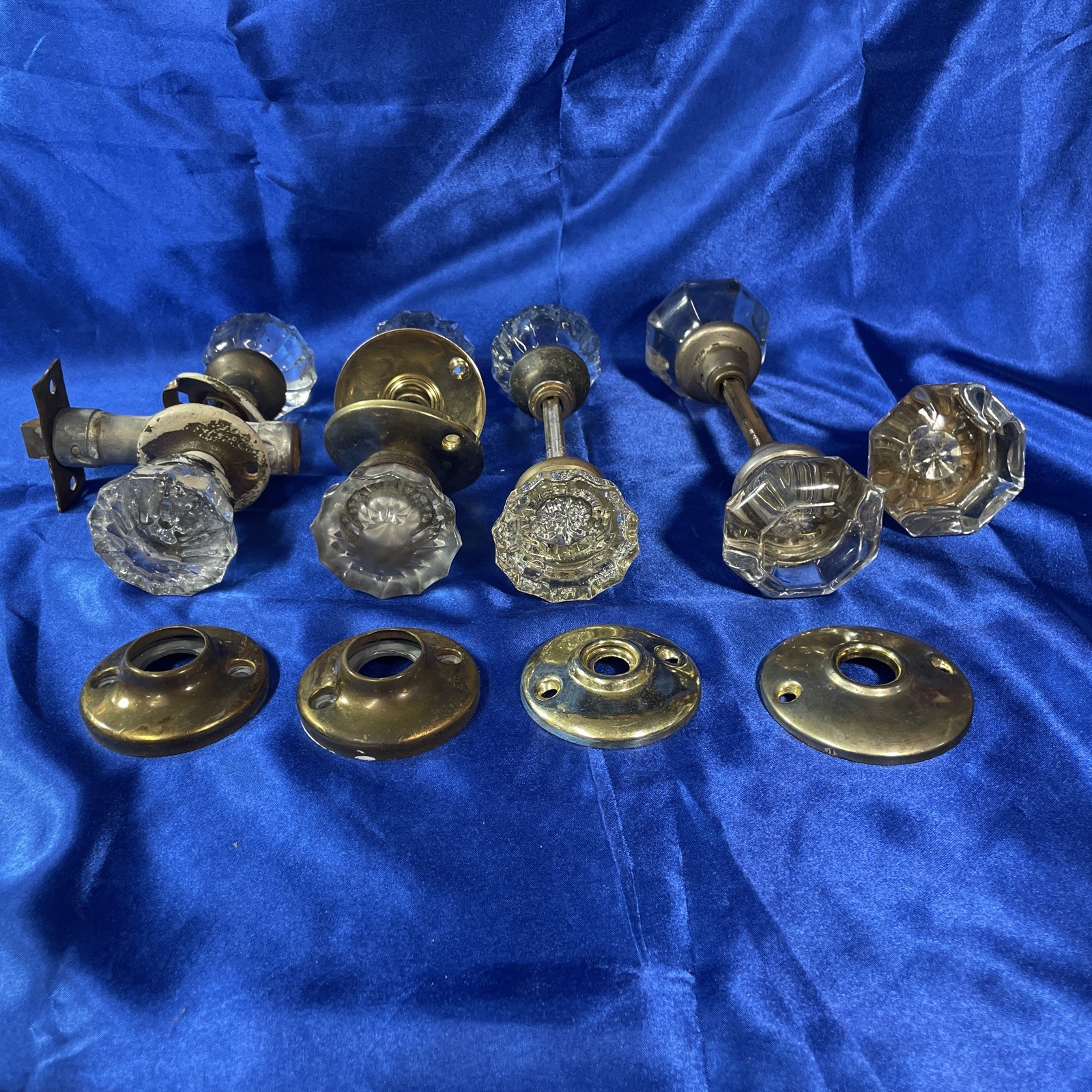 Lot Of 9 Vintage Glass Door Knobs W/ Some Hardware
