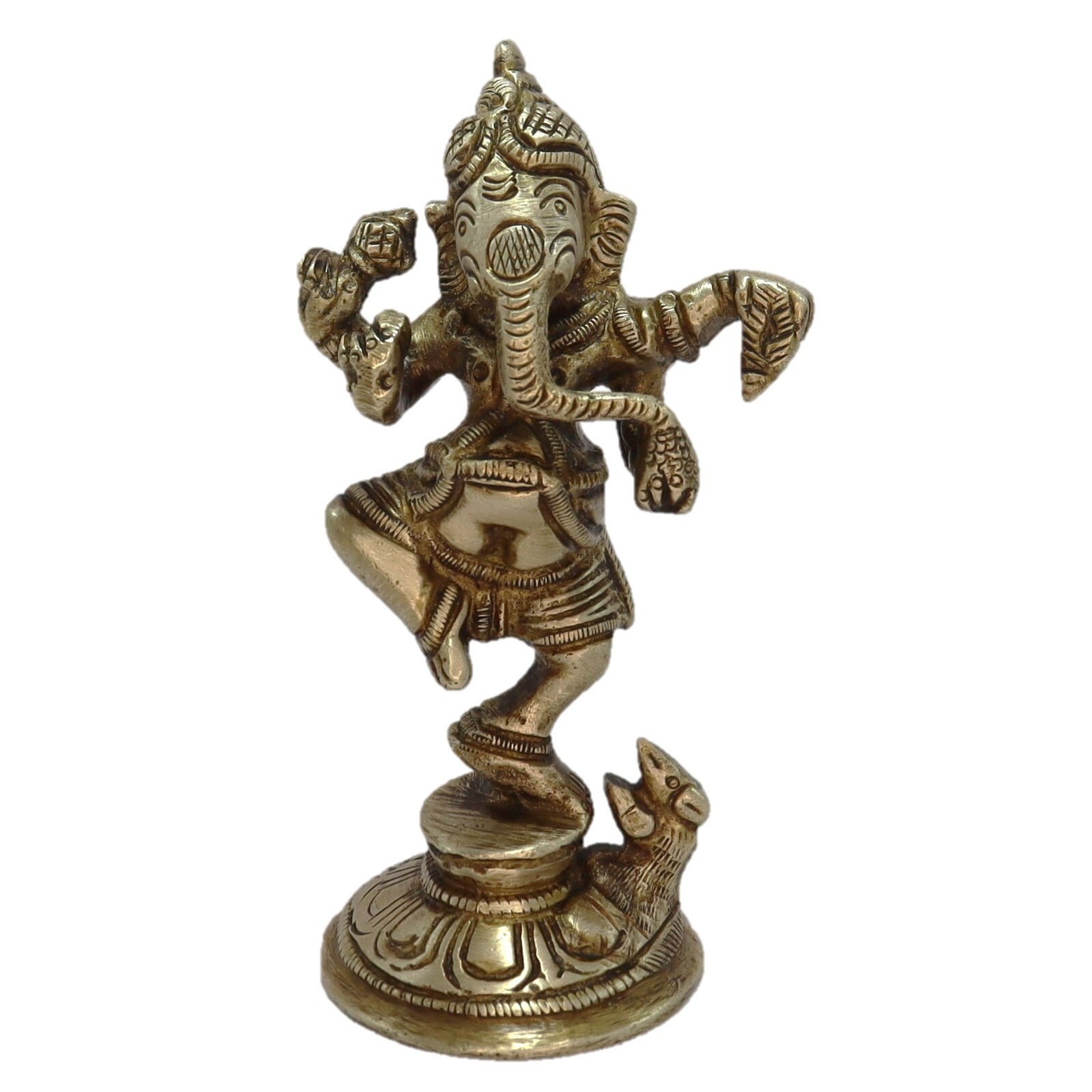 Dancing Ganesha Antique Style Brass Figurine Hindu God Ganpati Religious Statue