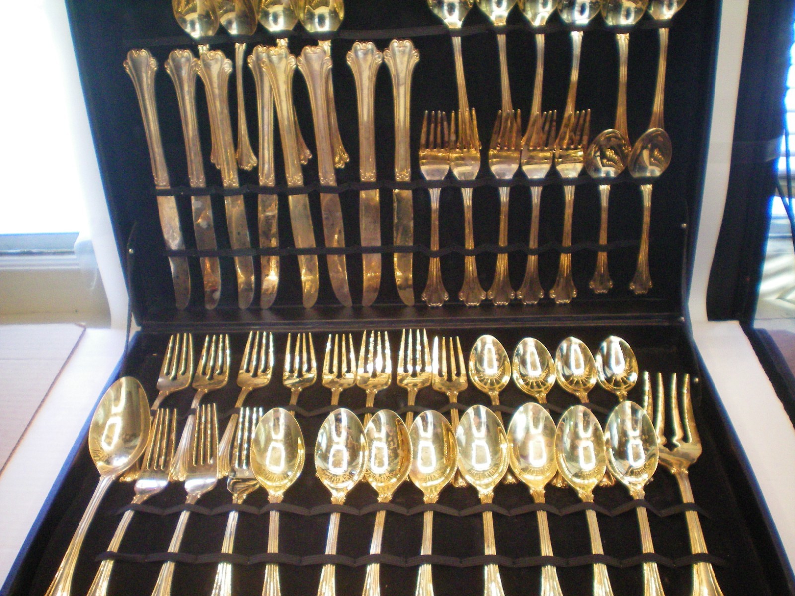 50 PC. F.B. Rogers Gold Plated Electroplate American Chippendale Flatware & Box