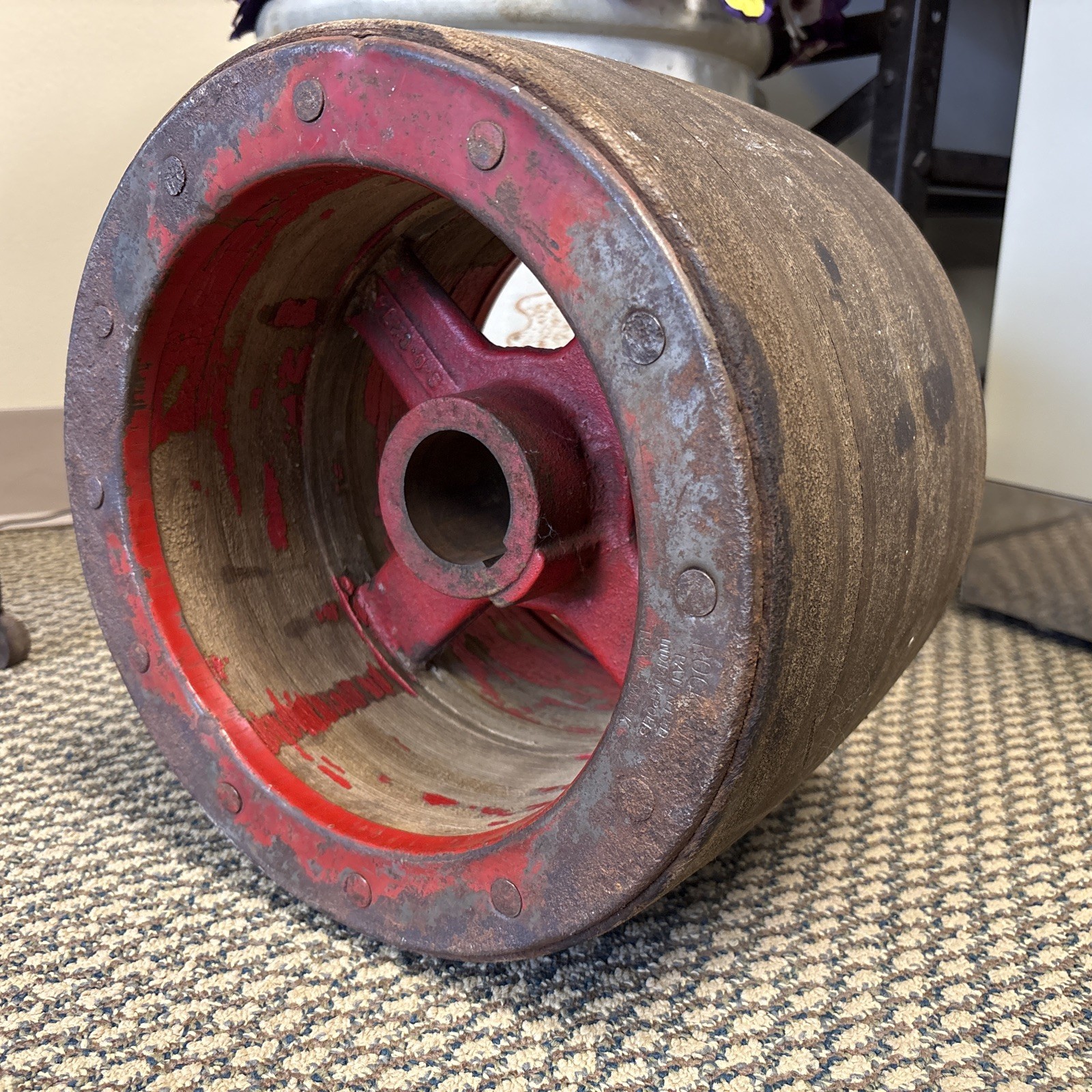 Antique 12” Wood Flat Belt Drive Pulley Farm Wheel Rockwood Indianapolis Indiana